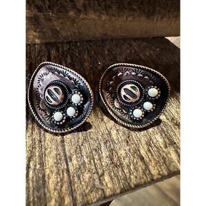 Boho Hippie Cowboy Hat Earrings Western Post Copper Earrings Stud, Gift Box